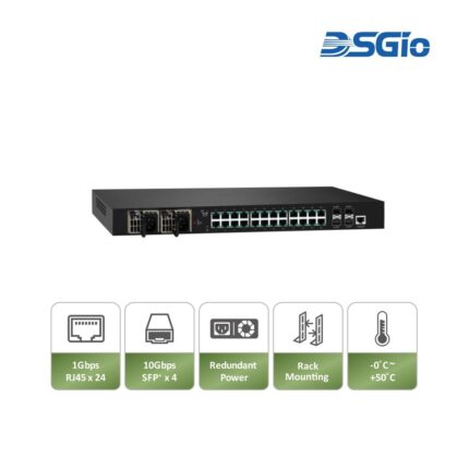 L2+ Managed Switch, 24x GbE RJ45 + 4x SFP+, Redundant PSU