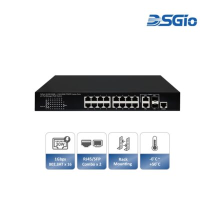 16-Port PoE Switch, 10/100/1000M + 2x GbE SFP/RJ45 Combo