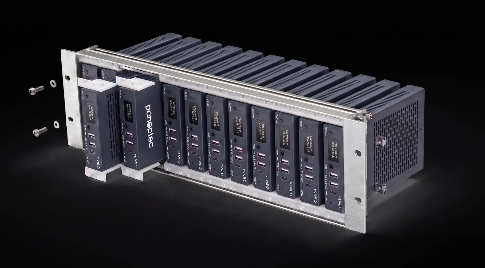 vsNEO KVM-over-IP endpoints in rack chassis (Panoptec) — Enova Technologies